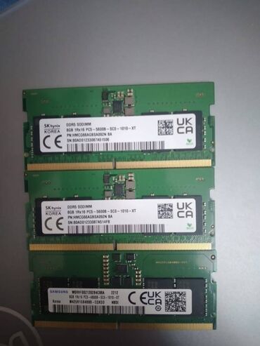 8gb notebook ram: Operativ yaddaş (RAM) Samsung, 8 GB, > 4000 Mhz, DDR5, Noutbuk üçün, İşlənmiş