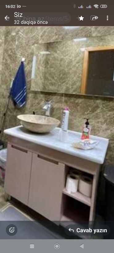 Обои: Banyo üçün mərmər qab lavabolu şkaf dəsti kranti ilə bir yerdə