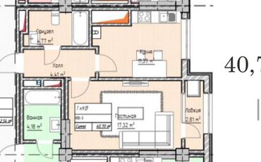 munara stroy: 1 комната, 41 м², Элитка, 5 этаж, ПСО (под самоотделку)