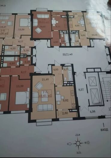 1 комнатная квартира в канте: 1 бөлмө, 42 кв. м, Элитка, 12 кабат, ПСО (өзү оңдоп түзөтүп бүтүү үчүн)