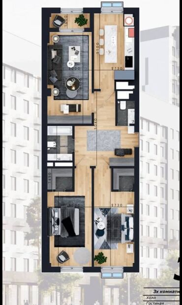 купить квартиру в тунгуче: 3 комнаты, 87 м², Элитка, 8 этаж, ПСО (под самоотделку)
