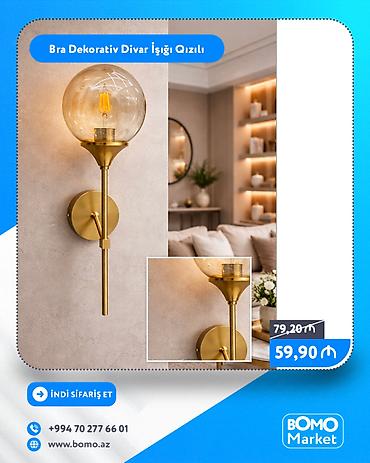ambiyans: Bra dekorativ divar işığı – qızılı rəng. • Material: metal gövdə — 1