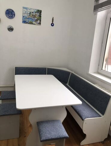 стол табуретками: Кухонный Стол, цвет - Серый, Б/у