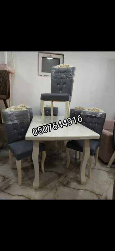 Masa və oturacaq dəstləri: Qonaq otağı üçün, Yeni, Açılmayan, Dördbucaq masa, 6 stul — 25