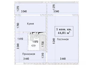 Продажа квартир: 1 комната, 44 м², ул. Гагарина Элитка, 2 этаж, ПСО (под самоотделку) — 1