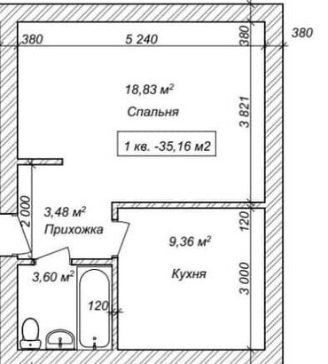 2 ком кв псо: 1 комната, 36 м², Индивидуалка, 2 этаж, ПСО (под самоотделку)