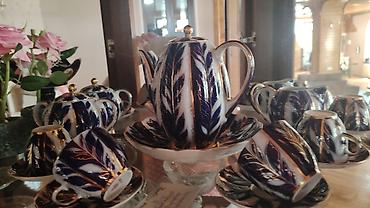 Çay dəsti, rəng - Göy, Farfor