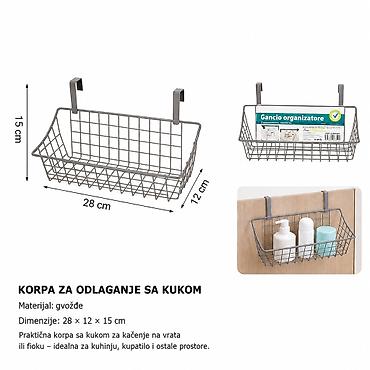 KMT Korpa za odlaganje 2406355 Praktična žičana korpa sa kukama za