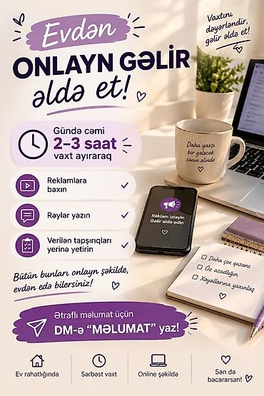 evdən operator isi: Ev köməkçisi tələb olunur, Dəyişən qrafik, Təcrübəsiz, İşəmuzd ödəniş — 1