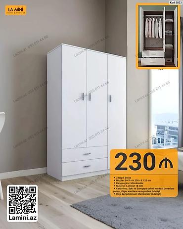 seyf skaf: 3 qapılı dolab – Kod: 5822 - Ölçü: 47 d x 200 h x 120 en (sm) - Rəng — 1