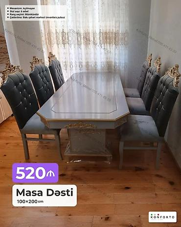 Ev və bağ: Masa Dəsti – 100×200 sm - Klassik dizaynlı yemək masasının komplekti — 1