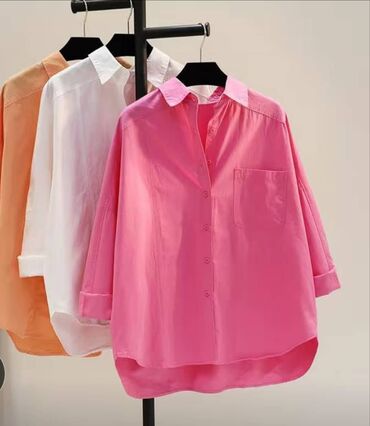 рубашки женские бишкек: Блузка, Классическая модель, Хлопок, Однотонный