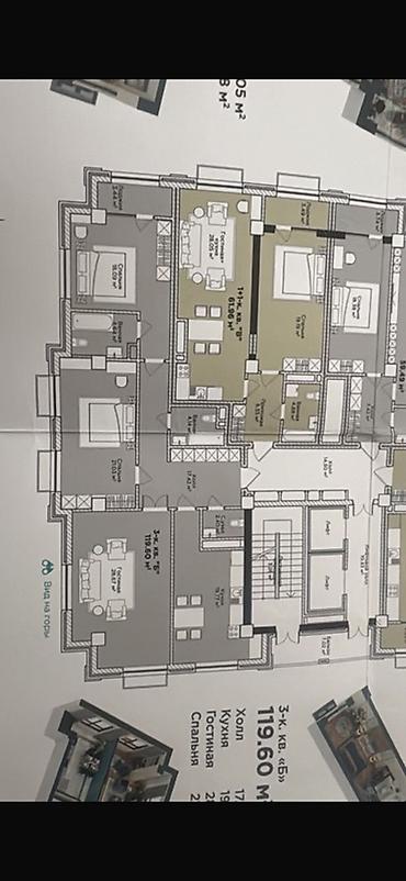 3 комнаты, 119 м², Арча-Бешик ж/м Элитка, 8 этаж, ПСО (под самоотделку)