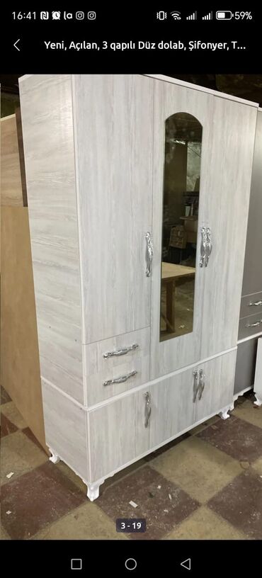 Dolablar: Yeni, Açılan, 3 qapılı Düz dolab, Qarderob, paltar dolabı — 2