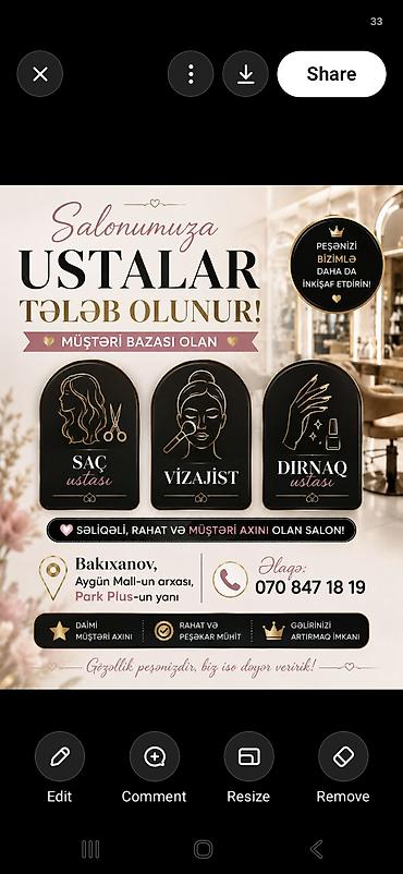 работа в салонах красоты: Salonumuza ustalar tələb olunur! Aşağıdakı ixtisaslar üzrə — 1