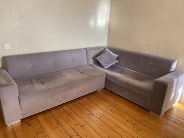 Künc divan dəsti – L formasında, parça üzlü - Rəng: açıq boz -