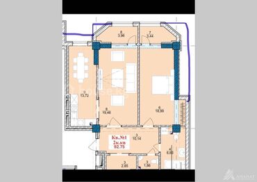 Продажа квартир: 2 комнаты, 92 м², Элитка, 9 этаж, ПСО (под самоотделку)