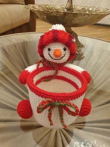 Yeni il oyuncaqları və bəzəkləri: Əl işi toxuma “qar adam” formalı çoxməqsədli təşkilatçı/mişka qabı — 14