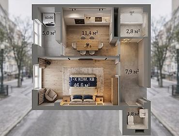 46: 1 комната, 46 м², Кок-Жар ж/м Элитка, 2 этаж, ПСО (под самоотделку) — 2