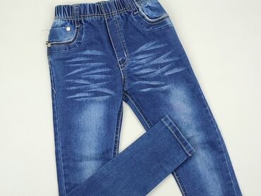 jeansy z zamkami: Spodnie jeansowe, 10 lat, 134/140, stan - Bardzo dobry