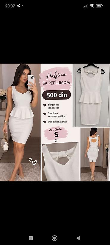 peplum bluz: Haljina sa peplumom – elegantan i moderan model u beloj boji. Uska — 1