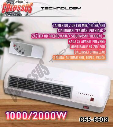 ventilator za kola: 2 jačine grejanja Snaga: 1000W/ 2000W Tajmer do 7,5h (30 min; 1h; 2h