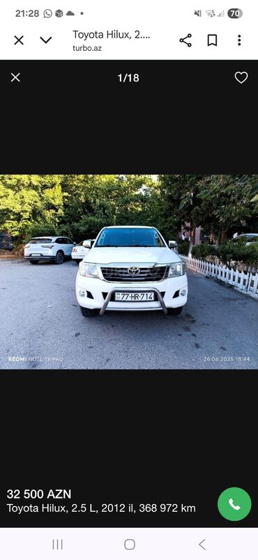 işlənmiş traktorların satışı: Toyota Hi-Lux: 2.5 l | 2012 il Pikap