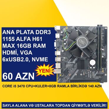 Ana platalar: Ana Platası Ana Plata "Alfa H61 Core i3 3210 4GB Ram 128GB SSD", Yeni -da lalafo.az — 3 Ana platalar: Ana Platası Ana Plata "Alfa H61 Core i3 3210 4GB Ram 128GB SSD", Yeni — 3