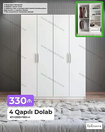 Mebel: 4 qapılı paltar dolabı Ölçü: 47×200×160 sm Material: 18 mm laminat — 1