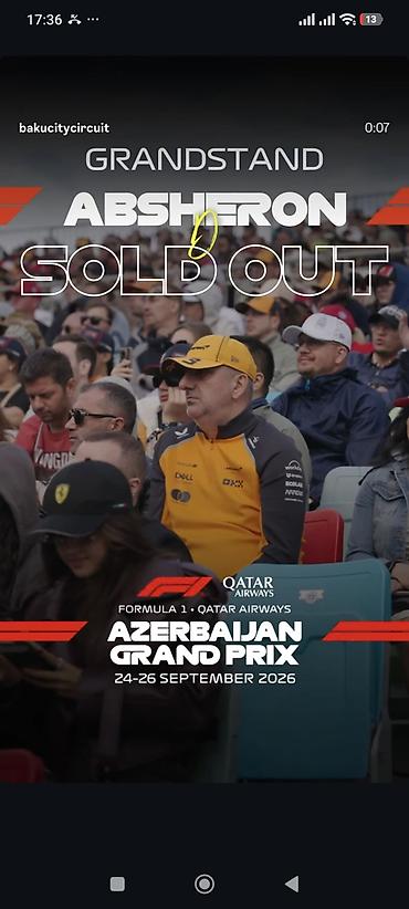 sat bilet: Formula 1 Azərbaycan Qran Prisi 4 gunluk paket bilet+ konsertler daxil — 1