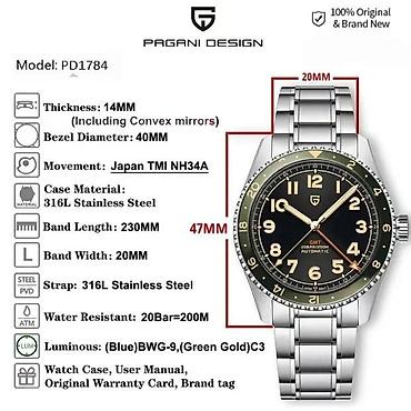 Ručni satovi: PAGANI DESIGN PD-1784 GMT - 40mm - Zelena PAGANI DESIGN PD-1784 GMT - — 6