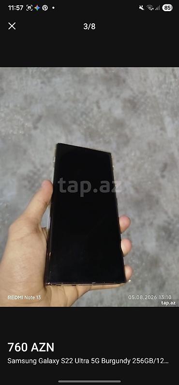 ən ucuz kompüter qiymətləri: Samsung Galaxy S22 Ultra, 256 GB, rəng - Bənövşəyi, Simsiz şarj — 5