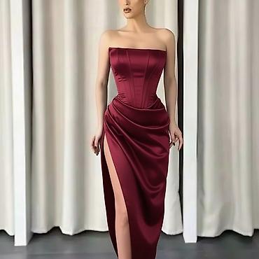 Haljine: ❤️Elegantna večernja haljina – model bez bretela sa visokim prorezom — 12