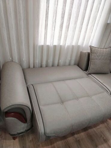 Divan və masa dəstləri: Künc divan dəsti Açılan, bazalı, - Rəng: Açıq boz (boz-yaşıl tonlu) — 20