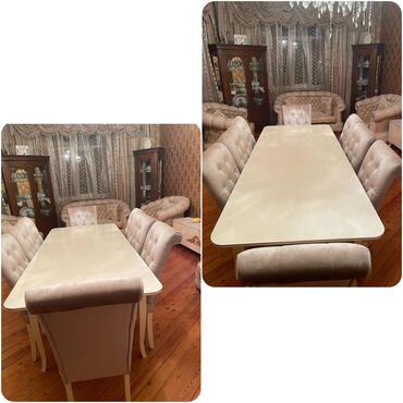 Acilan masa+8 stulla birge satilir 450 azn. Unvan ramana sutculuk.Yeni