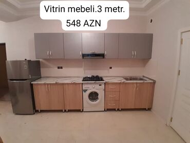 i̇şlənmiş mebel: ◼️ Mətbəx mebeli.(Vitrin mebelidi). Ölçüsü 3 metr.Ustunde olan moyka