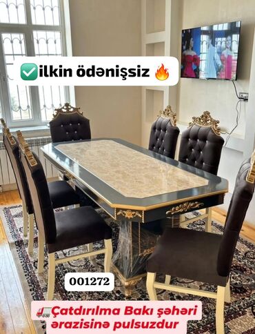 Masa və oturacaq dəstləri: Qonaq otağı üçün, Yeni, Açılmayan, Dördbucaq masa, 6 stul