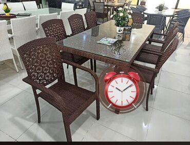 Bağ, çöl masa və oturacaq dəstləri: Kvadrat masa, Açılmayan, Stullar ilə, Həsir toxunuşlu — 16