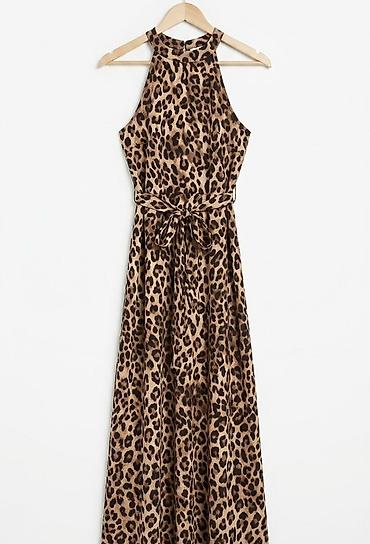 Leopard print maxi don m razmer - Üslub: Uzun maxi siluet, boğazı
