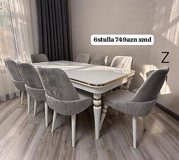 yeni stol: Qonaq otağı üçün, Yeni, Açılmayan, Dördbucaq masa, 6 stul — 1