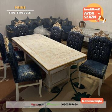 Masa və oturacaq dəstləri: Qonaq otağı üçün, Yeni, Açılmayan, Dördbucaq masa, 6 stul — 3