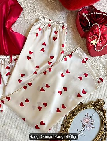 kisi alt geyimleri: Üçlü atlas pijama dəsti – qarışıq rəng Dəstə daxildir: Pijama üstü — 3