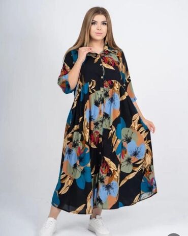 штапель таджикские платья: Повседневное платье, Лето, Длинная модель, Штапель, Оверсайз