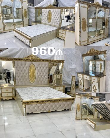 Двуспальная кровать, Шкаф, Трюмо, 2 тумбы, Б/у