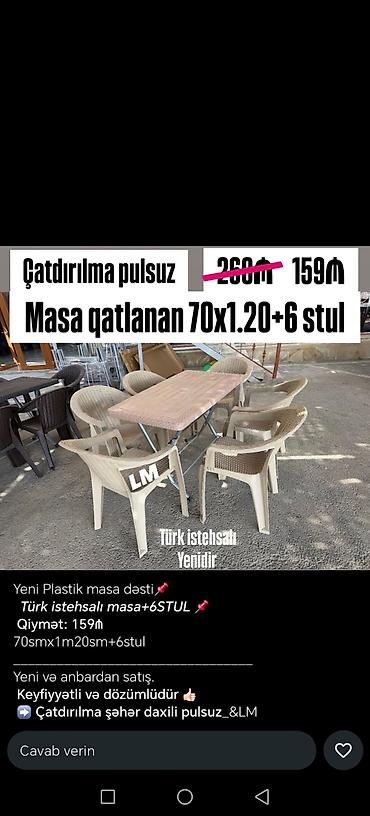 turka: Yeni, Dördbucaq masa, 6 stul, Qatlanan, Stullar ilə, Plastik, Türkiyə — 3