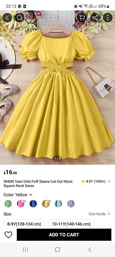 rengli sarlar: Məhsul: SHEIN Teen Girls Puff Sleeve Cut Out Waist Square Neck Dress — 1