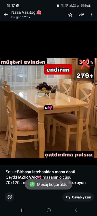 Divan və kreslo dəstləri: Mətbəx üçün, Yeni, Dördbucaq masa, 4 stul