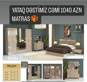 Yataq otağı dəstləri: İkinəfərlik çarpayı, Dolab, Termo, 2 tumba, Azərbaycan, Yeni — 18