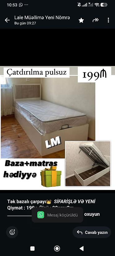 teze mebeller: *Tək bazalı çarpayı*👑 _*SİFARİŞLƏ VƏ YENİ*_ *Qiymət : 199₼* Ölçü  — 1