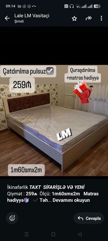 Qida məhsulları: İkinəfərlik _*TAXT*_ _*SİFARİŞLƏ VƏ YENİ*_ Qiymət : *259₼* Ölçü
